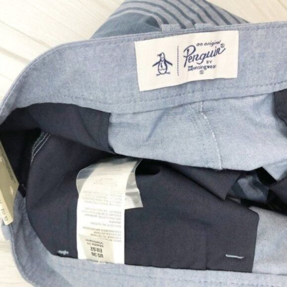 ORIGINAL PENGUIN Men's Blue Striped Shorts  - Picture 3 of 6